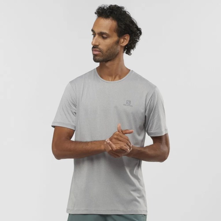 Salomon Agile Training Short Sleeve Men\'s T-Shirts Light Grey | CA 43F10
